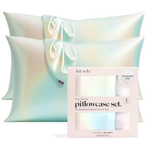 Kitsch 100% Satin Pillowcase with Zipper, Softer Than Silk Pillowcase for Hair & Skin, Cooling Pillow case, Satin Pillow Case Cover (Standard/Queen (2 Pack), Aura)
