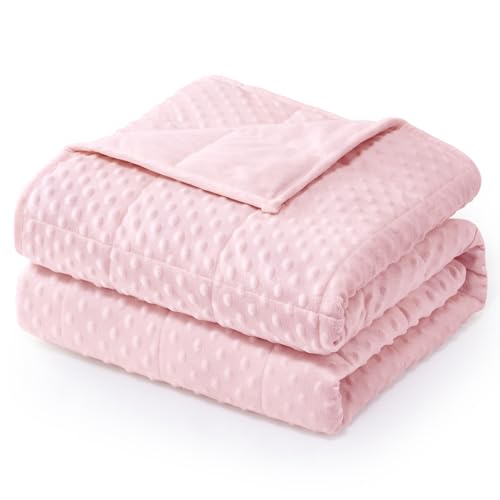 "Wemore Minky Dot Weighted Blanket for Adults 12 lbs Queen Size 60""x80"" Pink - Minky Dot Heavy Throw Blanket, for Stress Relief, Better Sleep, Reading, Napping, Machine Washable, Breathable, Glass Beads"