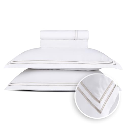 Pure Cotton Double Bedding Set 4-Piece - 100% Cotton Satin - Soft, Easy to Iron, Oeko-Tex - Duvet Cover 230 x 290 cm, Fitted Sheet 180 x 200 x 30 cm, Pillowcase 2 x 50 x 80 cm - Silhouette - Taupe