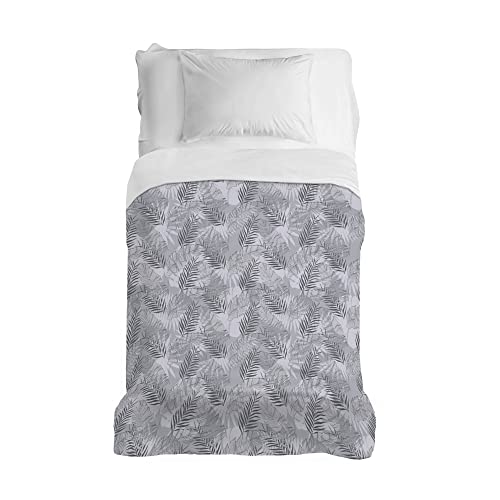 PENSIERI DELICATI Bedspread 220 x 280 cm, 100% Cotton Pique Single Sheet, Ideal as Furniture, Double Bed Blanket, Grey Tropical Pattern, 100% Made in Italy
