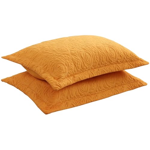 MarCielo 2-Piece Embroidered Pillow Shams, Decorative Microfiber Pillow Covers Set (Turmeric, King)