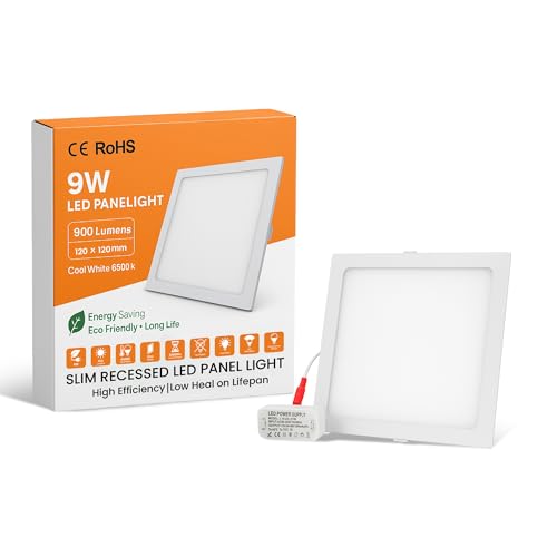 LEDSone 9W 900 Lumen Super Quality Suspended recessed 12cm x 12cm Square Bright LED Office Ceiling Panel Down Light Flat Tile Cool White Company lamp Shop Offices