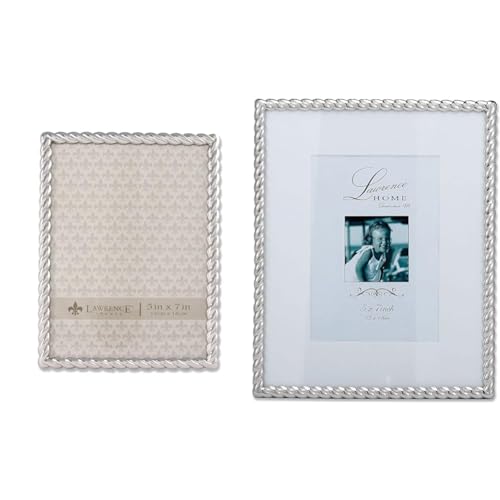 Lawrence Frames Rope Design Metal Frame, 5x7, Silver & Silver Metal Rope 8x10 Matted for 5x7 Picture Frame (710080)