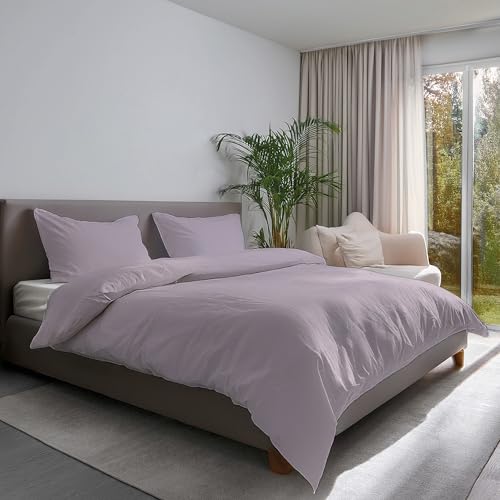 Detroit Double Duvet Cover Set, Brushed Microfibre Polyester, Silver Pink - Double Duvet Cover + 2 Pillowcases 50 x 80 cm - Soft, Durable and Easy to Wash