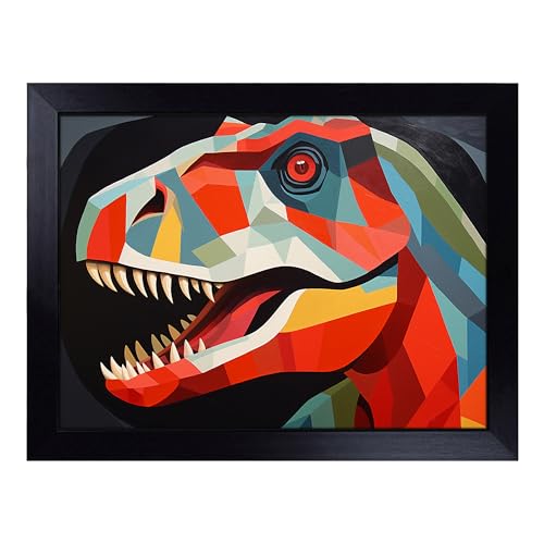 Lap Tray with Bean Bag Cushion, Tyrannosaurus Rex Constructivism - Handmade in the UK, Raised Wooden Edge, Padded Cushion, Heat-Resistant Wipe-Clean Surface, for Meals, Laptops and Crafts
