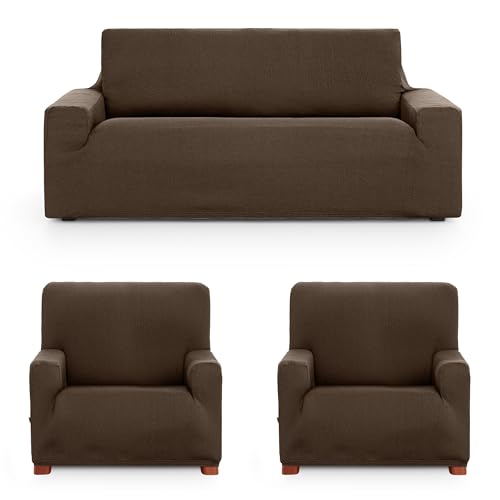 ECOMMERC3 - Trio 3+1+1 Universal and Versatile Sofa Cover - Brown Protector Easy to Install for Back, Seat and Arms
