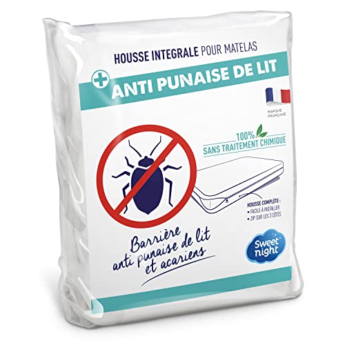 SWEET NIGHT Sweetnight – Full Cover 100 x 200 cm Bed Bug and Anti-Dust Mite - Fully Protects Your Mattress - Zip Closure - No Chemical Treatment - Ep. Up to 25 cm, Cotton, White, 100x200 cm