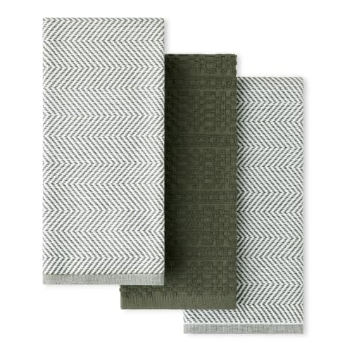 "KitchenAid?? Evergreen Design Series Heavyweight Textured Oversized Kitchen Towels 3-Pack Set, Absorbent 100% Cotton, Dual-Purpose, Deep Forest Green, 18""x28"""