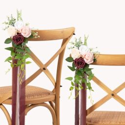 DORIS HOME Wedding Aisle Decorations Burgundy Pew Flowers Set of 10 - Artificial Flowers, Eucalyptus, Ribbons Included, Wedding Ceremony Party Chair Decor