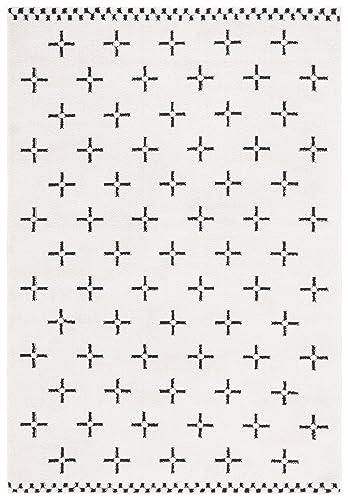 Safavieh Boho Rug for Living Room, Dining Room, Bedroom - Melody Collection Short Pile, Ivory and Black, 91 x 152 cm