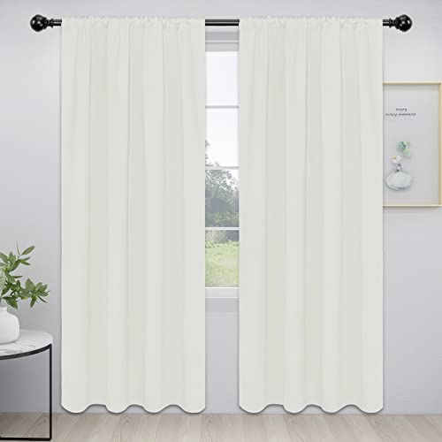 Easy-Going Rod Pocket Blackout Curtains for Bedroom, Room Darkening Window Curtains for Living Room, Thermal Insulated Noise Reduction Solid Window Drapes, 2 Panels(52x96 in, Ivory)