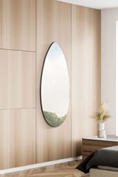 "MirrorOutlet The Tear Drop - Frameless Modern Full Length Glass Leaner/Wall Mirror 47"" X 18"" (120CM X 45CM) Silver Mirror Glass with Black wooden Backing - Polished Edging"