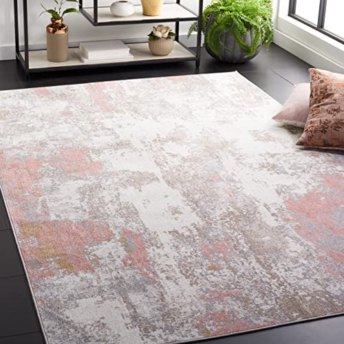 Safavieh Traditional Rug Ideal for High Traffic Areas - Machine Washable - Arizona Collection, Short Pile, in Pink and Grey, 201 X 201 cm