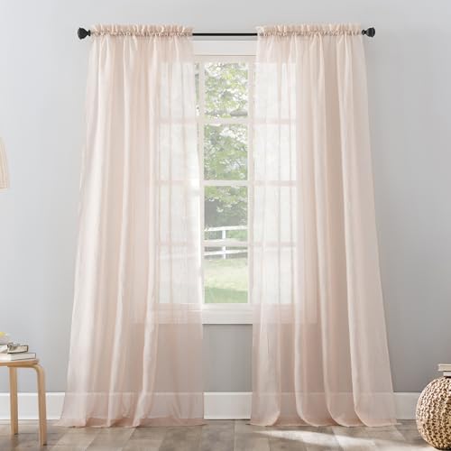 "No. 918 Erica Crushed Sheer Voile Rod Pocket Curtain Panel, 51"" x 95"", Whisper Pink"