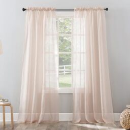 "No. 918 Erica Crushed Sheer Voile Rod Pocket Curtain Panel, 51"" x 95"", Whisper Pink"