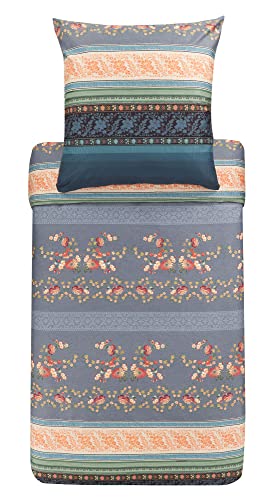 Bassetti Orosei G1 9323455 Bed Linen Set Made of Cotton Mako Satin in Grey 2-Piece with Zip Closure 200 x 200 cm / 80 x 80 cm