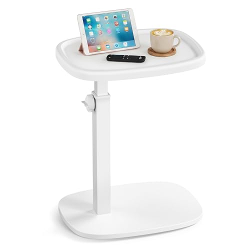 VASAGLE Sofa Side Table, C-Shaped End Table, Bedside Table, for Small Spaces, Adjustable Height, for Living Room, Bedroom, 30 x 40 x 69 cm, Cloud White LET363W101