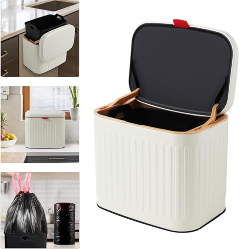 Stainless Steel Trash Can with Lid, Detachable Compost Bin, Small Countertop Wall-Mount Kitchen Food Waste Bin, Hanging Garbage Can for Cabinet, Under Sink, Bathroom