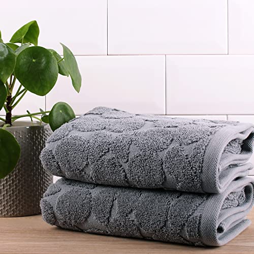 Fusion - 2 Pack Grey Circle Pebble Hand Towels (50 x 90cm) - 100% Cotton - Soft Touch - Geometric Circle Shape Towel - Guest Towels, Head Towels, Beach Towels, Bathroom Accessory - Ingo Collection