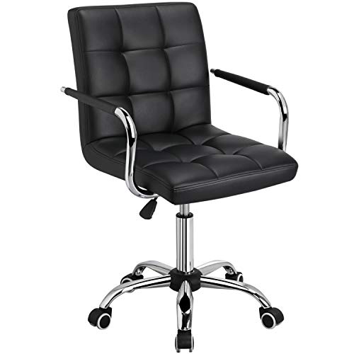 Yaheetech Adjustable Home Office Chair Leather Computer Desk Chair Black
