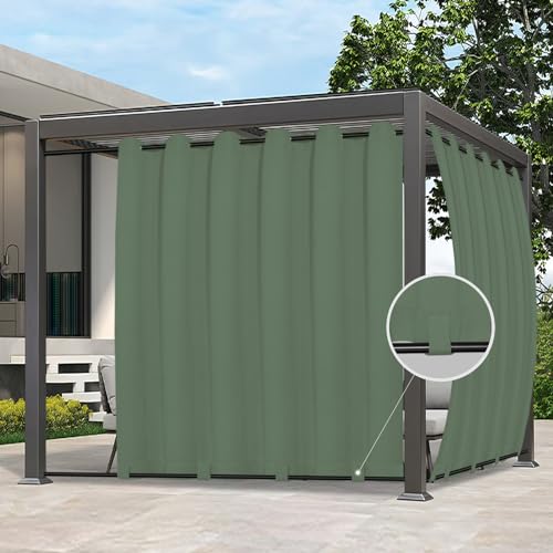 Easy-Going Outdoor Curtains Waterproof Windproof Weatherproof Curtain for Patio, Cabana, Porch, Pergola and Gazebo, Grommet Top and Tab Bottom Drape, 1 Panel, 110x120 inch, Sage Green