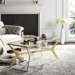 SAFAVIEH Modern Accent Table with Iron Legs, in Gold and Clear, 50 X 130 X 50.29