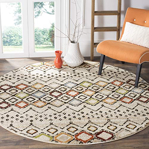 Safavieh Boho Rug for Living Room, Dining Room, Bedroom - Amsterdam Collection, Short Pile, in Ivory and Multi, 200 X 200 cm