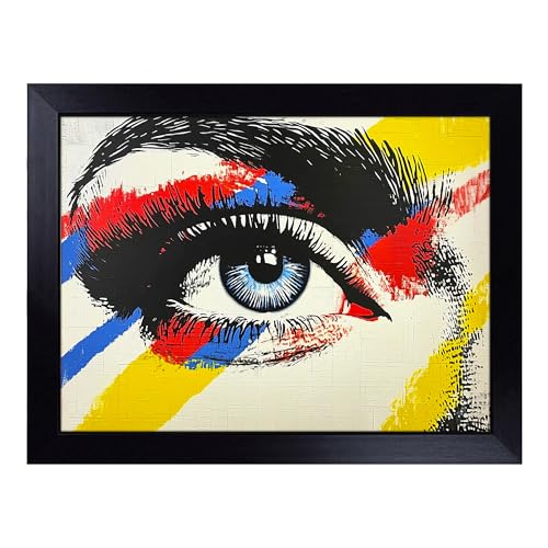 Lap Tray with Bean Bag Cushion, Pop Art Eye - Handmade in the UK, Raised Wooden Edge, Padded Cushion, Heat-Resistant Wipe-Clean Surface, for Meals, Laptops and Crafts