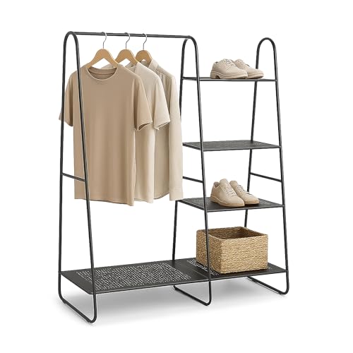 Relaxdays Metal Clothes Rack, 5 Shelves, Hanging Rail, for Hallway & Bedroom, HWD: 150x100x39 cm, Open Wardrobe, Black