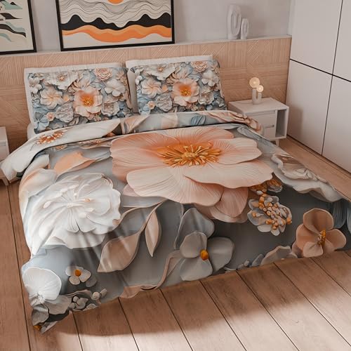 PETTI Artigiani Italiani - Maxi Double Duvet Cover Set 260 x 220 cm (2 Pillowcases 75 x 50 cm Included), Microfibre Duvet Cover Set with Digital Floral Print 05 20 - Made in Italy