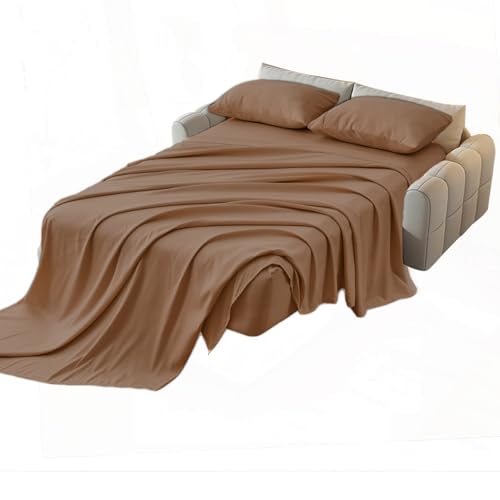 "Kingnex Sofa Bed Sheets Queen for Sleeper Sofa Bed with 4-6 Deep Pocket Soft Double Brushed 1800 Microfiber 4 Piece Bedding Set (60""x74""x6"") Coffee"