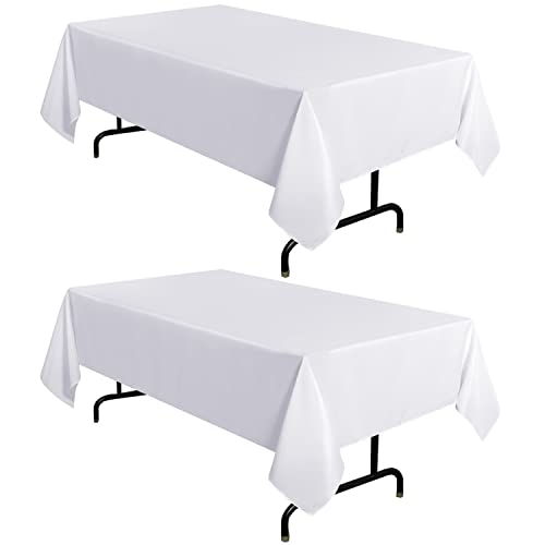 sancua 2 Pack White Tablecloth 60 x 120 Inch, Rectangle 8 Feet Table Cloth - Stain and Wrinkle Resistant Washable Polyester Table Cover for Dining Tables, Buffet Parties and Camping