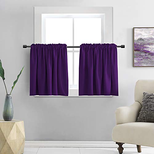 DONREN Royal Purple Small Window Room Darkening Curtain Tiers - Thermal Insulated Window Treatment Rod Pocket Curtains (42 by 24 Inch,2 Panels)