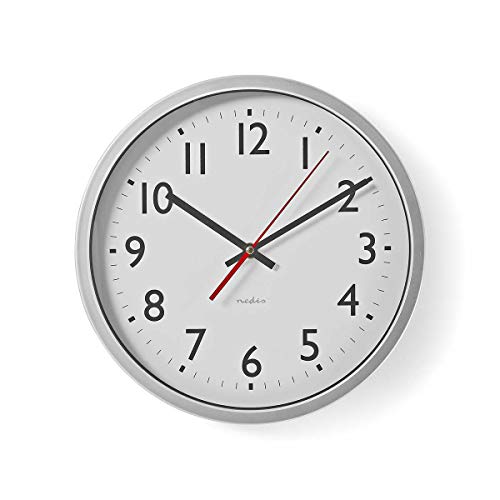 Nedis Large White Wall Clock for Livingroom, Kitchen or Bedroom, 30cm Diameter Easy to Read Wall Clock