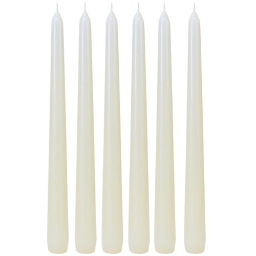 Tapered Candles, Taper Candles, Table Candles, Table Candles, Candlestick Candles in a Set of 6 in White, Pack of 6, Size: Height x Diameter Approx. 25 x 2 cm.