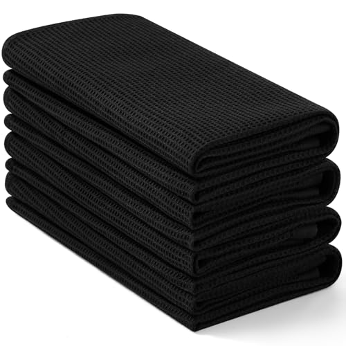 Homaxy 100% Cotton Waffle Weave Kitchen Towels, 4 Pack, Black - Soft and Absorbent Dish Towels, 16 x 26 Inches Quick Dry Hand Towels