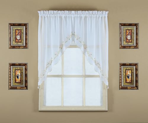 "Today's Curtain, Emelia Embroidery Sheer Swag 38"", White, 59"" W x 38"" L"