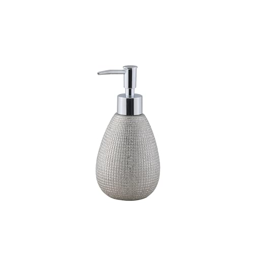 axentia Hollywood Soap Dispenser Silver Easy Refillable Ceramic Liquid Soap Dispenser with Chrome-Plated Dosing Pump Soap Container with Approx. 300 ml Capacity