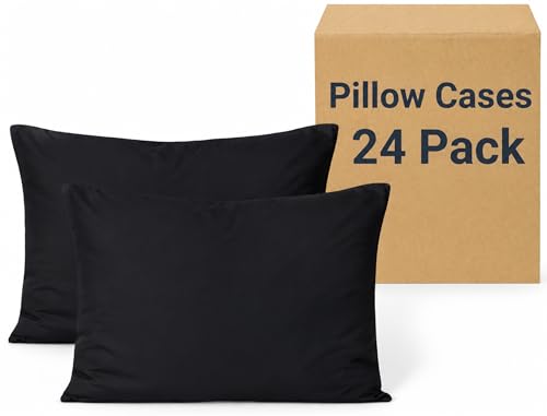 ZPECC Pillow Cases Standard Size 24 Pack - Bulk Black Pillowcases with Envelope Closure, Pillow Covers for Home, Camping, Travel Essentials (24 Pack,20x26,Black)
