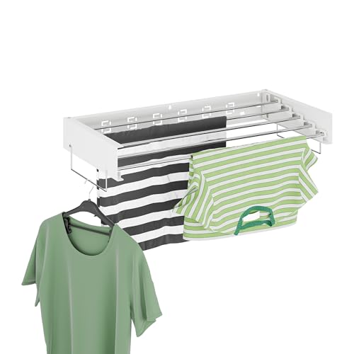 Relaxdays Wall-Mounted Clothes Airer, Folding, 15 x 80 x 40.5 cm, Space-Saving, Laundry Drying Rack, Extendable, White