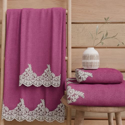 PETTI Artigiani Italiani - 100% Cotton Terry Bath Towels, 1+1 Towel Set, 2 Pieces 1 Face Towel and 1 Hand Towel, Fuchsia