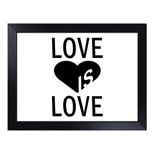 Lap Tray with Bean Bag Cushion, Love is Love Typography Quote - Handmade in the UK, Raised Wooden Edge, Padded Cushion, Heat-Resistant Wipe-Clean Surface, for Meals, Laptops and Crafts