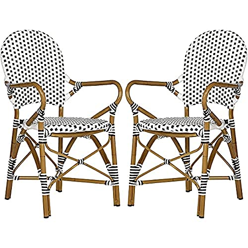 SAFAVIEH Poly-Rattan Outdoor Dining Chairs - Set of 2, in Black and White and Light Brown