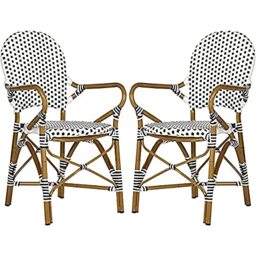 SAFAVIEH Poly-Rattan Outdoor Dining Chairs - Set of 2, in Black and White and Light Brown