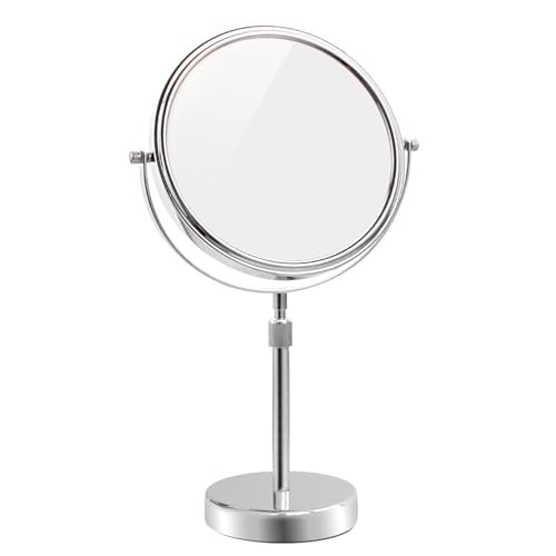 Nicesail Tabletop Makeup Mirror 8 Inch Double-Sided With 7X Magnification, Freestanding With Pedestal for Shaving, Height Adjustable Chrome Finish
