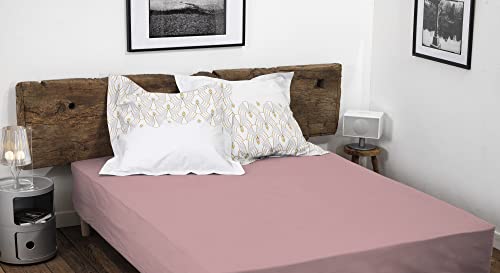 Home Linge Passion 100% Cotton Fitted Sheet – 57 Thread Count – Size 160 x 200 cm – Pink – 35 cm Deep Weave – Soft, Breathable, Washable
