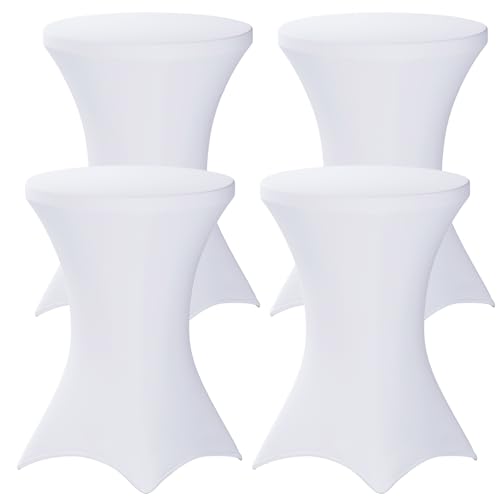 Fixwal 4 Pack Spandex Cocktail Table Covers, 32x43 Inch White Fitted Stretch Highboy Round Cover Table Cloth for Party, Bar, Pub, Wedding, Banquet