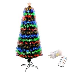 3Ft/90cm Fibre Optic Pre-Lit Christmas Tree with Remote Control - Multicolour LED, 8 Modes, Timer, Adjustable Brightness, Metal Stand, Easy Assembly Xmas Decoration for Home or Office