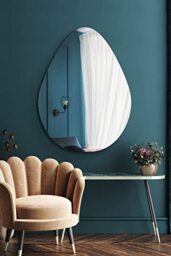 "MirrorOutlet The Lapillus - Frameless Modern Pebble Pond Wall Mirror 47"" X 32"" (120CM X 80CM) Silver Mirror Glass with Black wooden Backing - Polished Edging…"