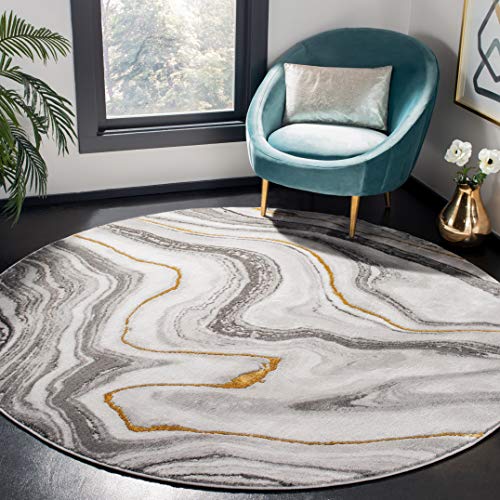 Safavieh Craft Collection Contemporary Rug for Living Room Dining Room Bedroom Short Pile Grey and Gold 4ft x 4ft